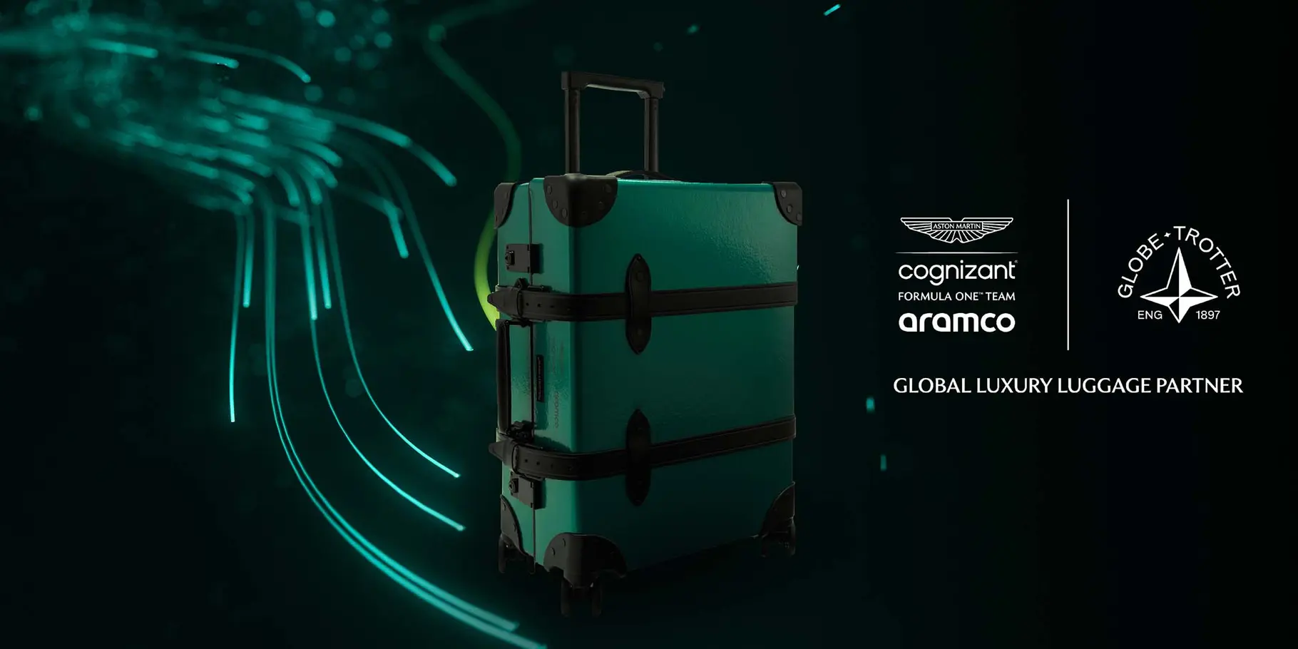 Globe-Trotter x Aston Martin luggage collection editorial image with houndstooth lining detail