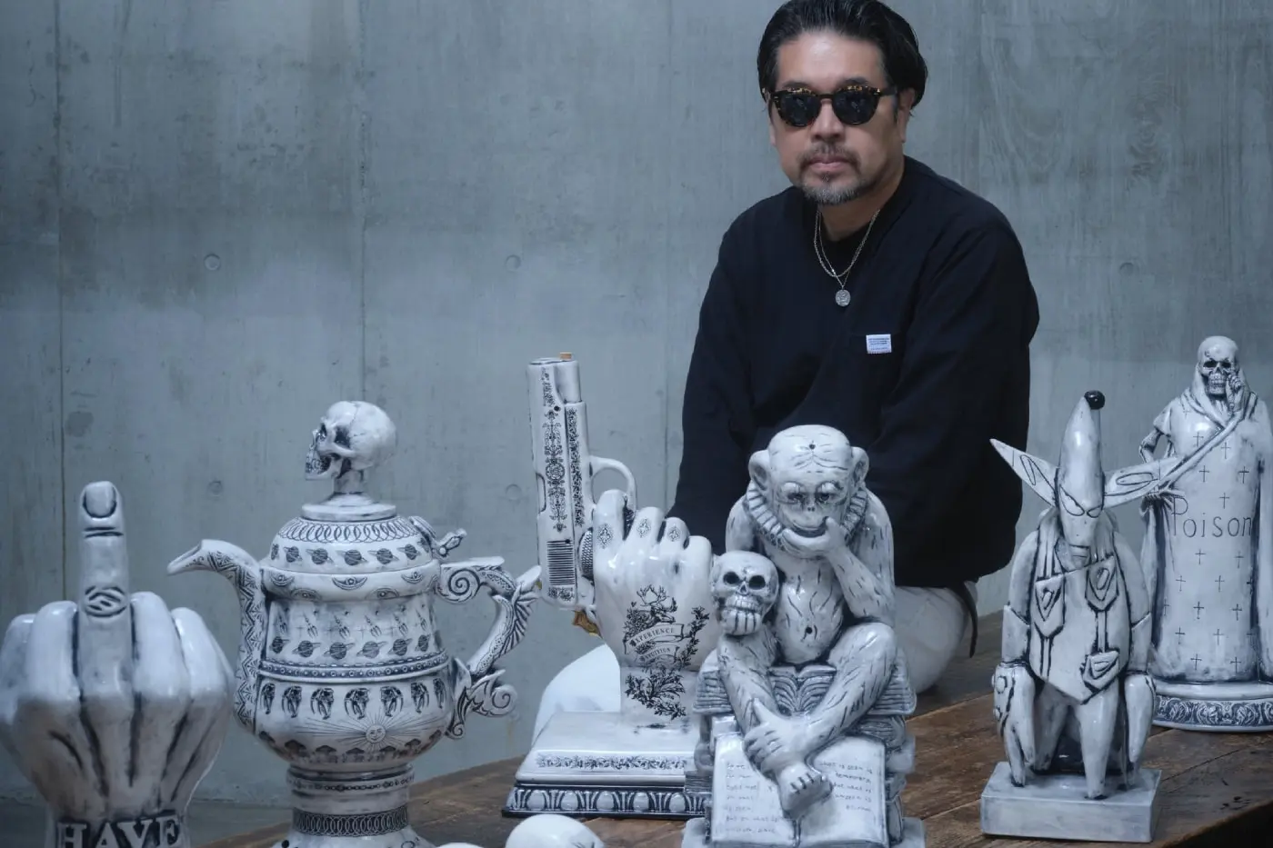 Enlarged NEIGHBORHOOD incense chamber sculpture displayed in gallery setting at IDOLS OF SMOKE exhibition