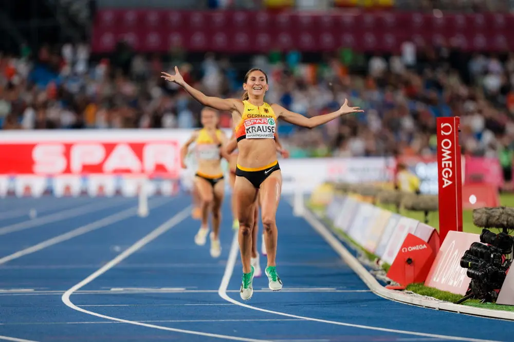 On athletes celebrating together after the European Athletics Championships