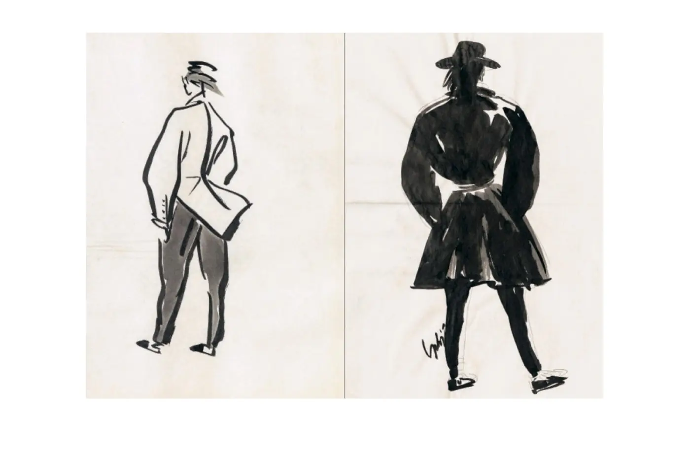Cover of Yohji Yamamoto Drawings monograph published by Thames and Hudson, showing ink sketch on textured paper